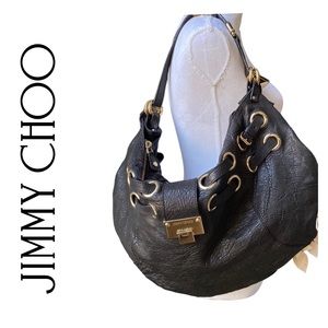 Jimmy Choo Grommet belted Ramona hobo black leather bag with gold hardware